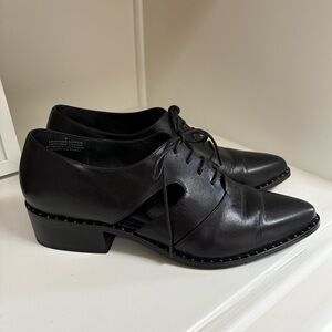 ABLE || Black Leather Almond-Toe Loafers